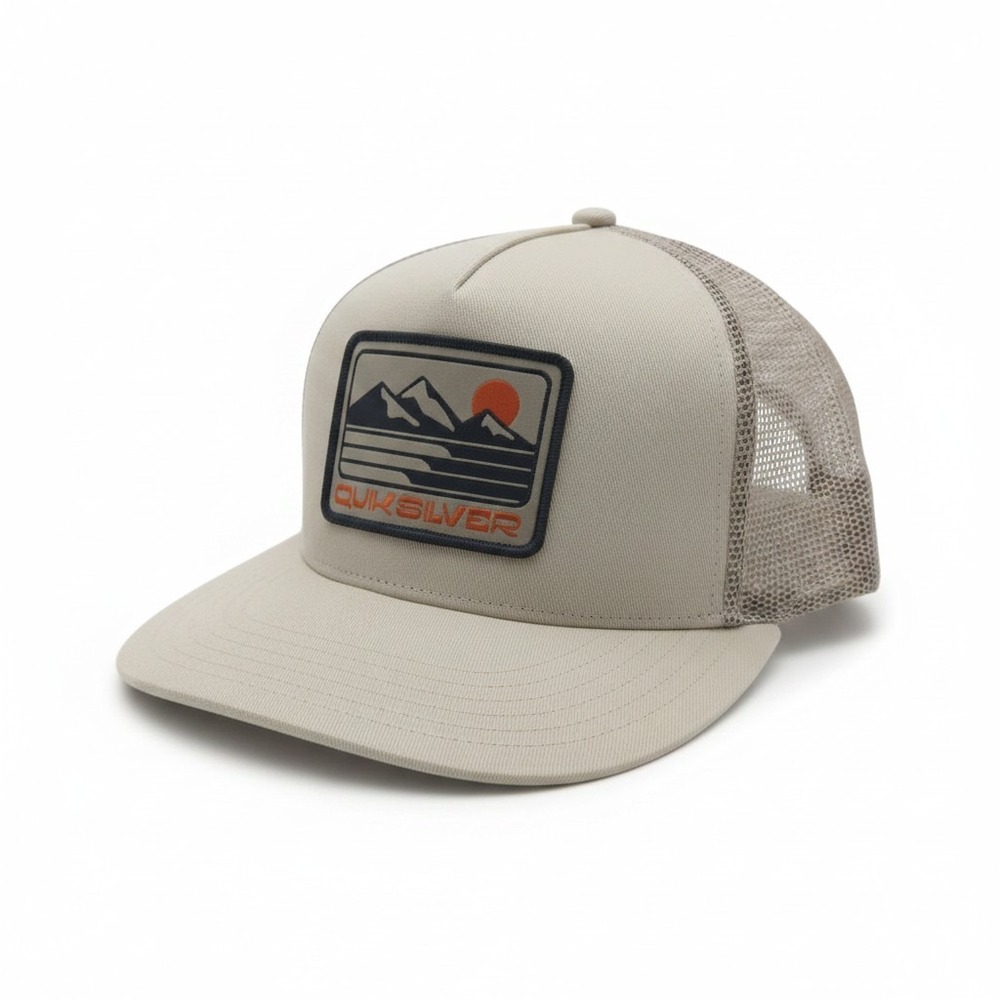 Quiksilver Mens Trucker Hat Taupe Mountain Patch Snapback Mesh Cap